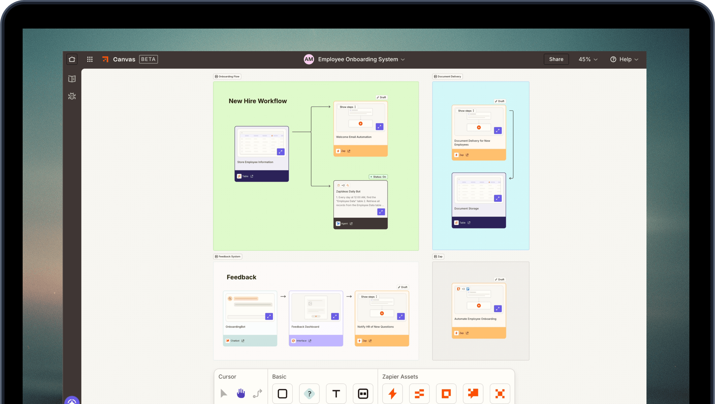 Canvas UI on laptop screen