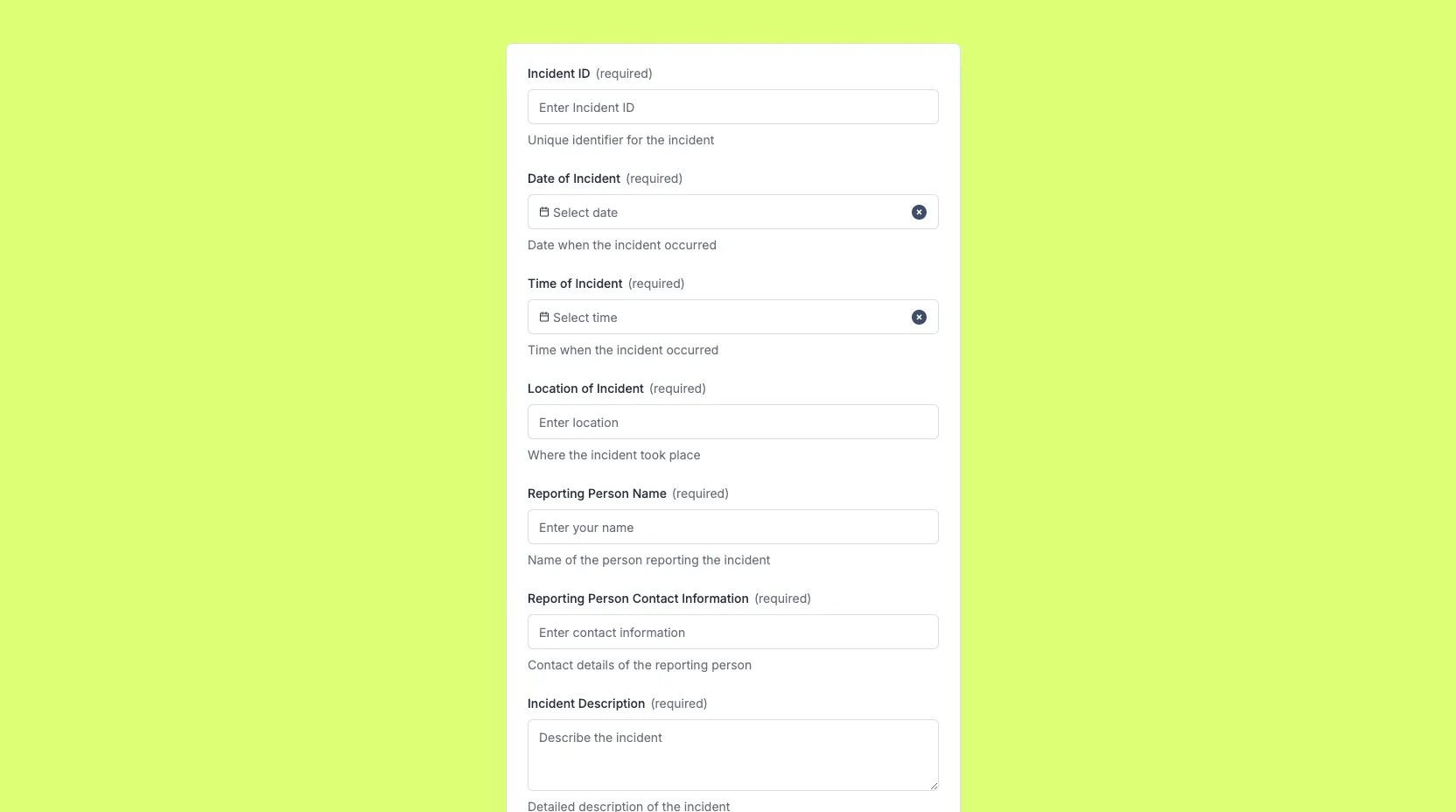 Incident Report Form Preview