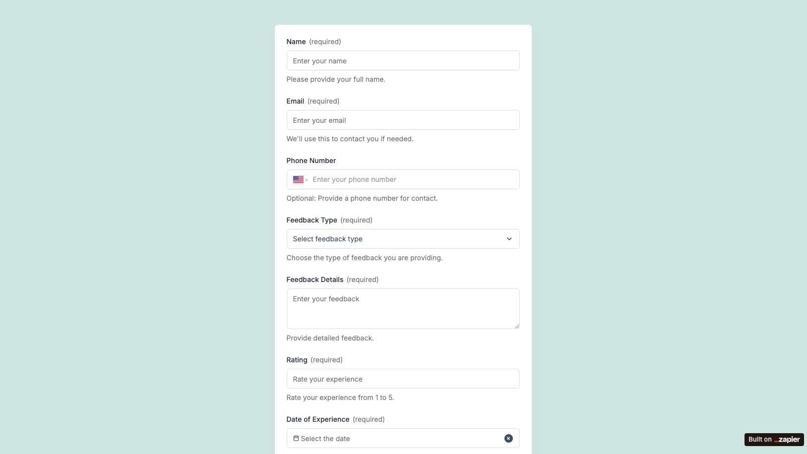 Feedback Form Preview