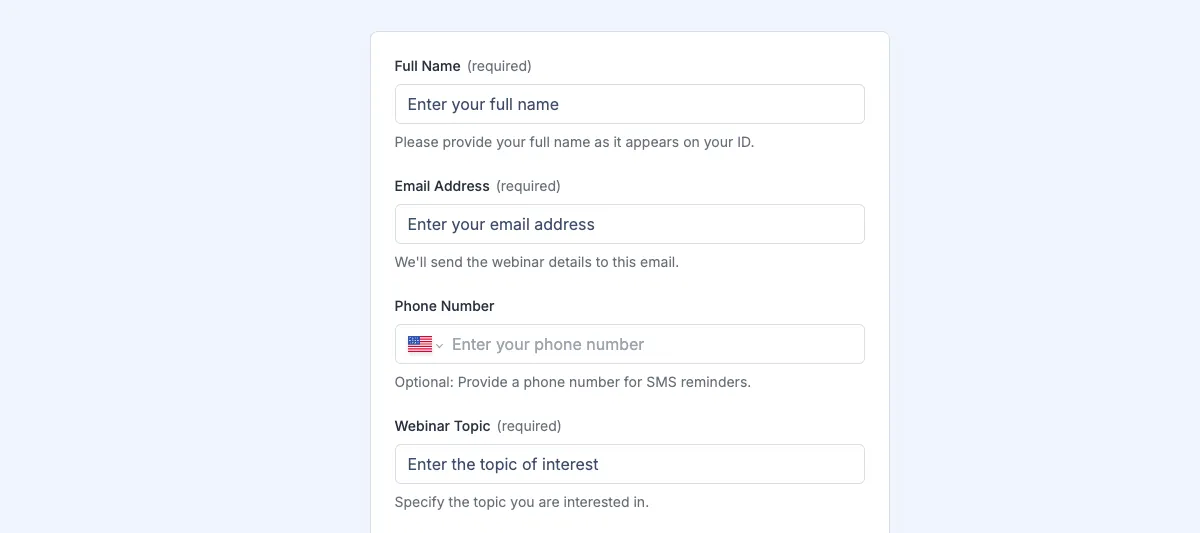 webinar registration form template