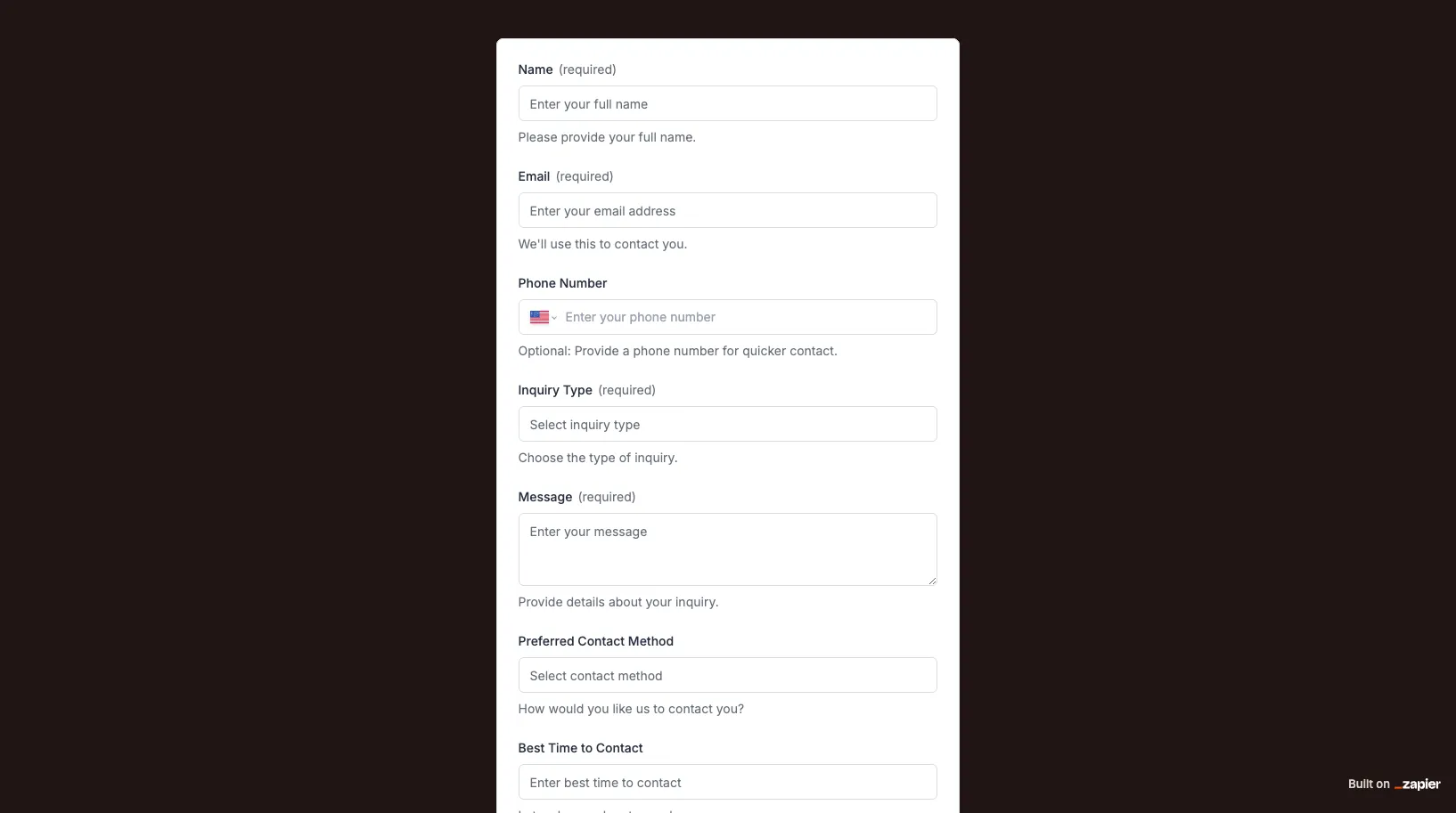 Inquiry Form Preview