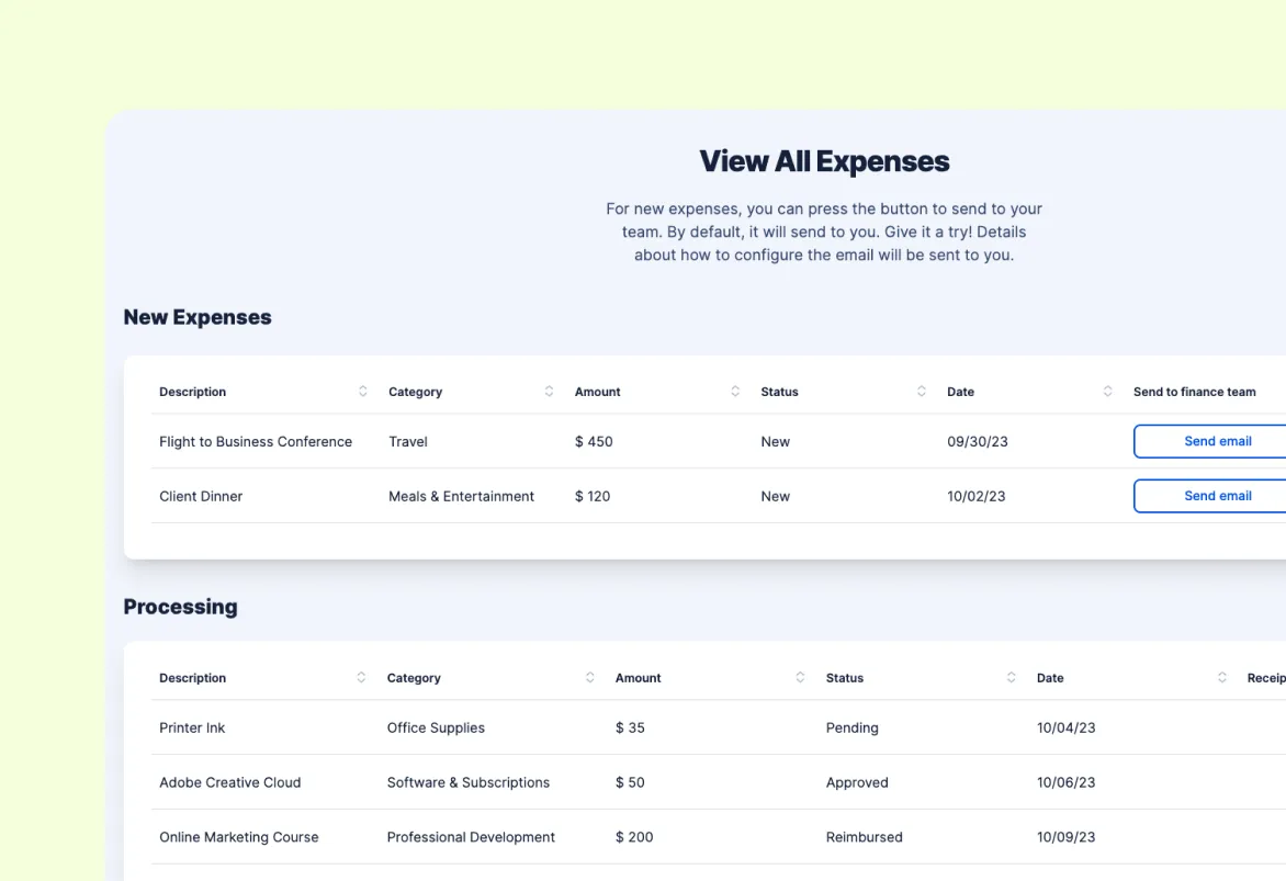 Expenses Form and Hub preview