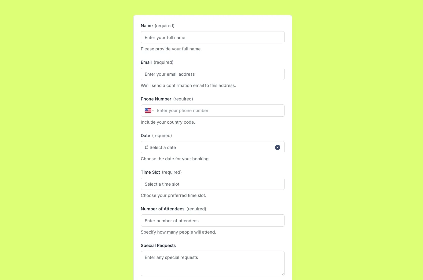 Booking Form Preview